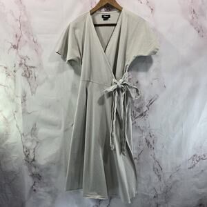 Mien Dress Womens Small Gray Beige Oatmeal Wrap Short Sleeve Heavyweight